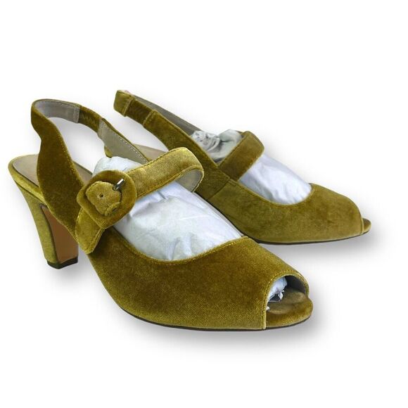 Chelsea Crew Liberty Velvet Mary Jane Heels Shoe 38 8 Mustard Retro Witchy - Picture 4 of 12